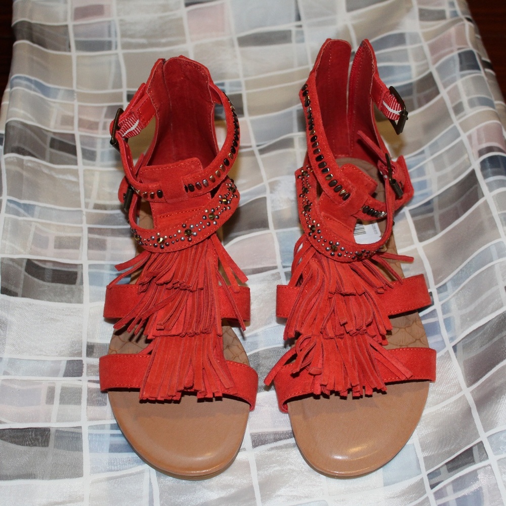 Gianni Bini Orange suede fringe sandals